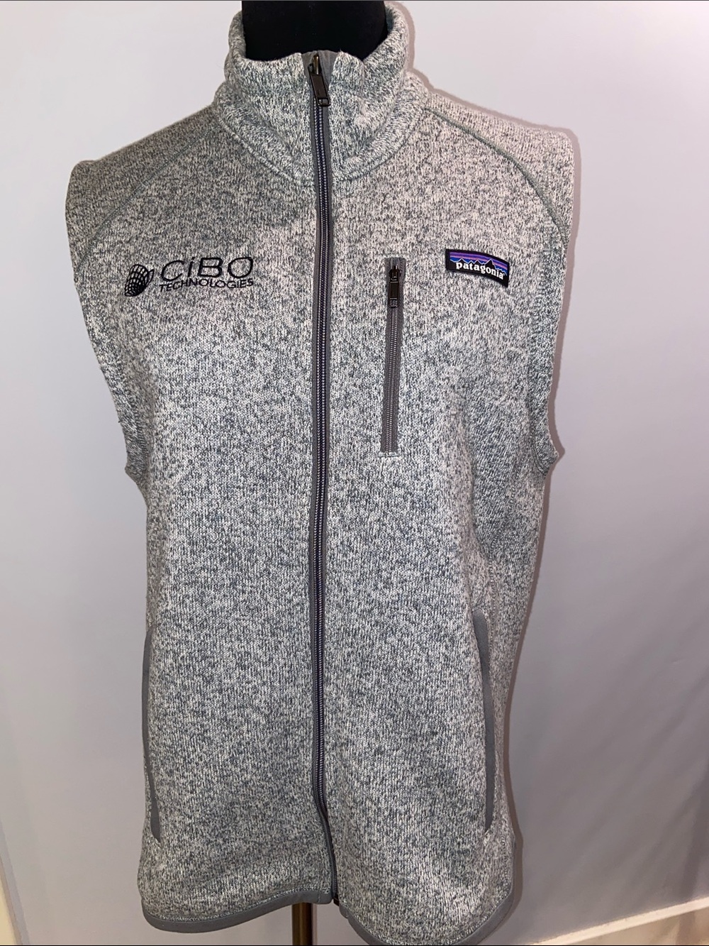 Patagonia Gray Heather Full-Zip Fleece Vest with Chest Logos